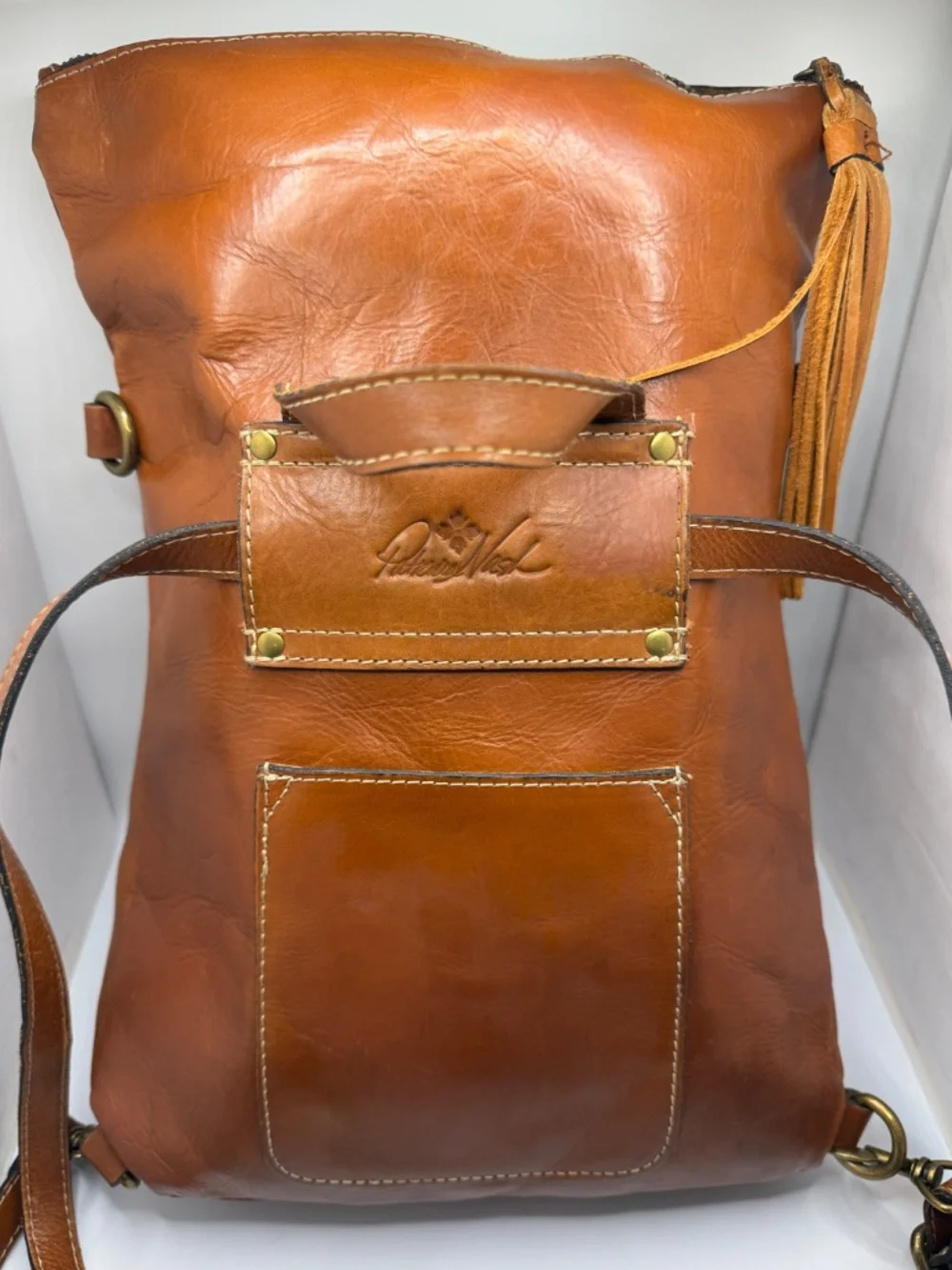 ECLECTIC PATRICIA NASH TASSEL RARE BROWN LEATHER 2-WAY BACKPACK BAG!